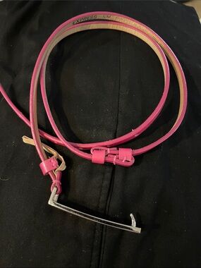 Express Hot Pink Skinny Leather Belt with Silver Bar Buckle  EUC